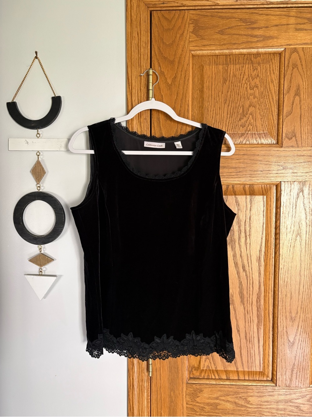 Coldwater Creek Black Velvet Lace-Hem Camisole